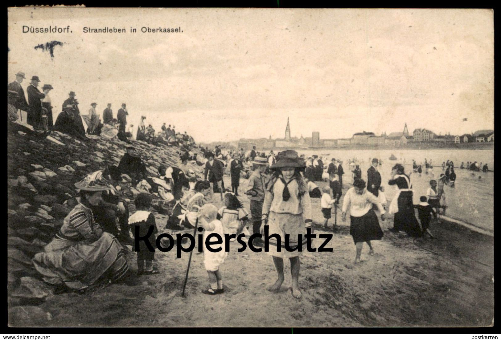 ALTE POSTKARTE DÜSSELDORF STRANDLEBEN IN OBERKASSEL Sonntagstracht Strand beach hat plage Ansichtskarte postcard AK