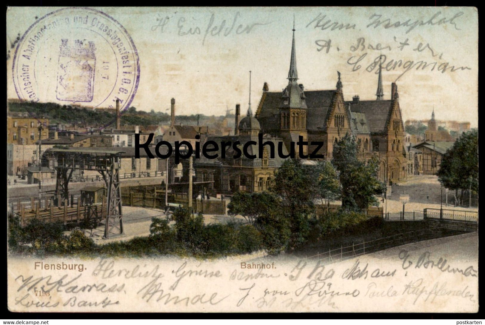 ALTE POSTKARTE FLENSBURG BAHNHOF Stempel Grosslogenfest Freimaurer Guttempler gare station cpa AK Ansichtskarte postcard