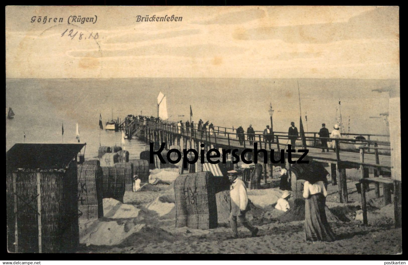 ALTE POSTKARTE GÖHREN AUF RÜGEN BRÜCKENLEBEN SEEBRÜCKE STRAND beach plage Ansichtskarte postcard cpa AK