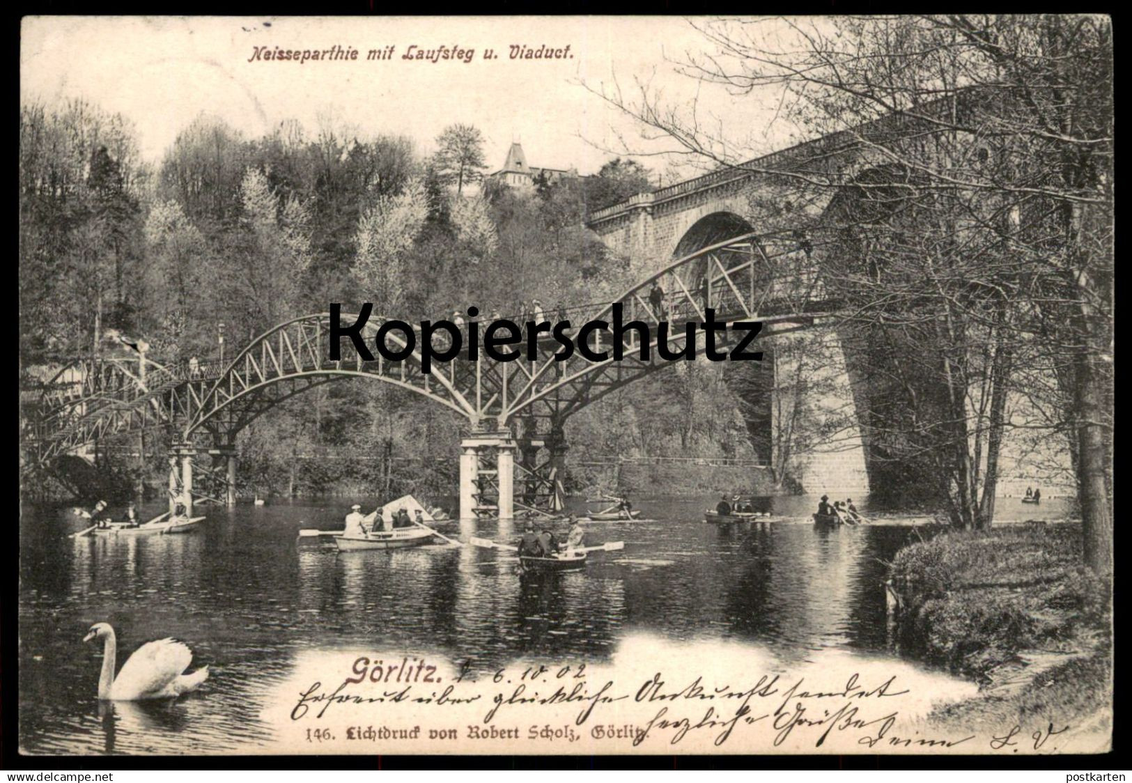 ALTE POSTKARTE GÖRLITZ NEISSEPARTHIE MIT LAUFSTEG UND VIADUCT NEISSE-VIADUKT Zgorzelec Zhorjelc Ansichtskarte postcard
