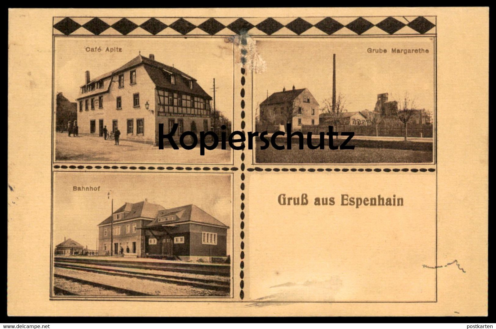 ALTE POSTKARTE GRUSS AUS ESPENHAIN GRUBE MARGARETHE BAHNHOF CAFÉ APITZ RÖTHA station gare mine postcard Ansichtskarte