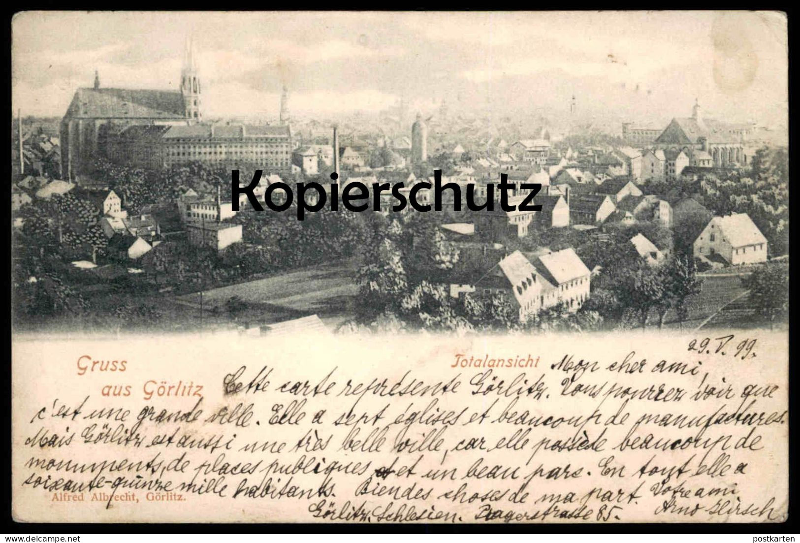 ALTE POSTKARTE GRUSS AUS GÖRLITZ 1899 TOTALANSICHT PANORAMA Zgorzelec Ansichtskarte cpa postcard AK