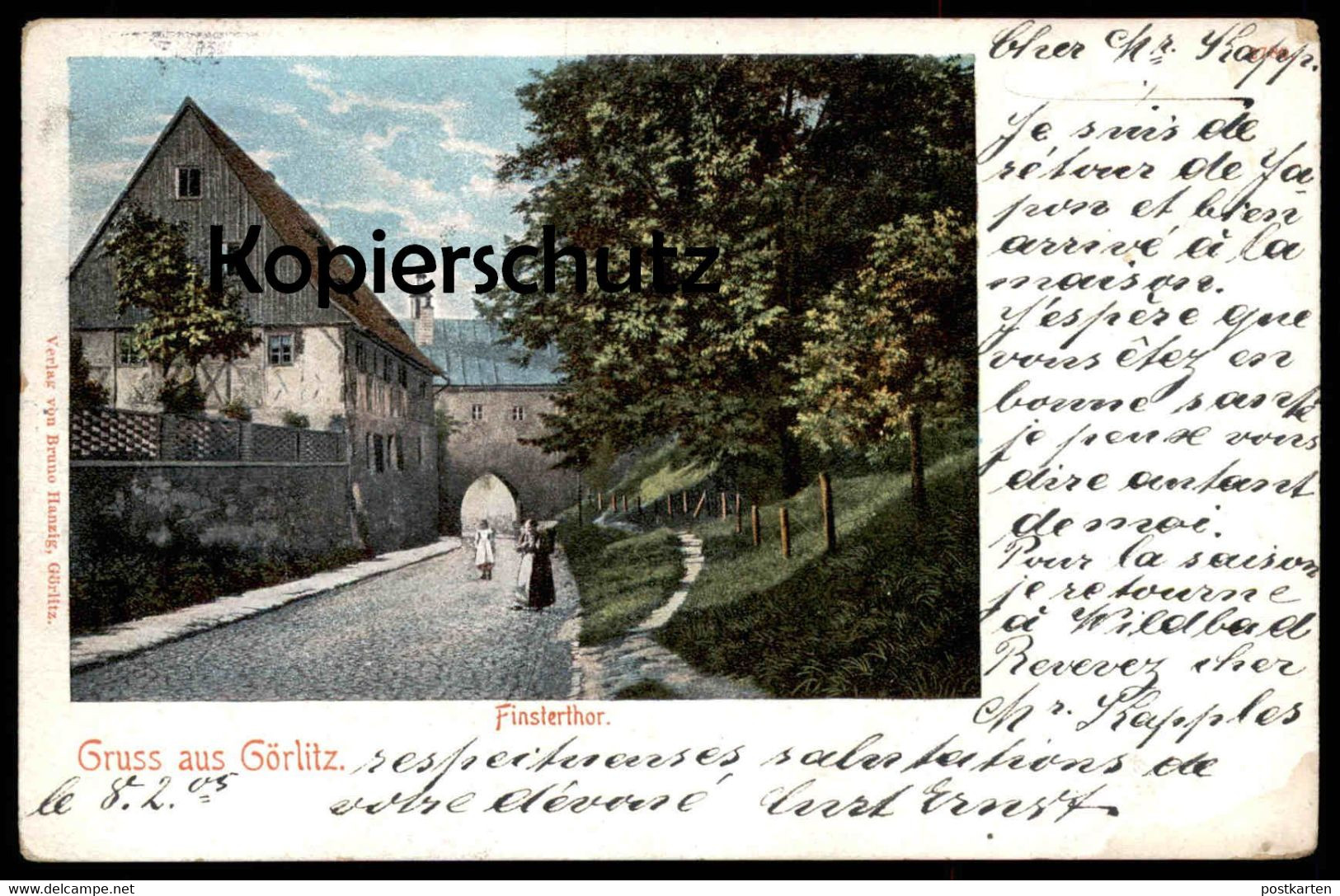 ALTE POSTKARTE GRUSS AUS GÖRLITZ FINSTERTHOR FRAU MIT KIEPE Finstertor Zgorzelec Ansichtskarte postcard cpa AK