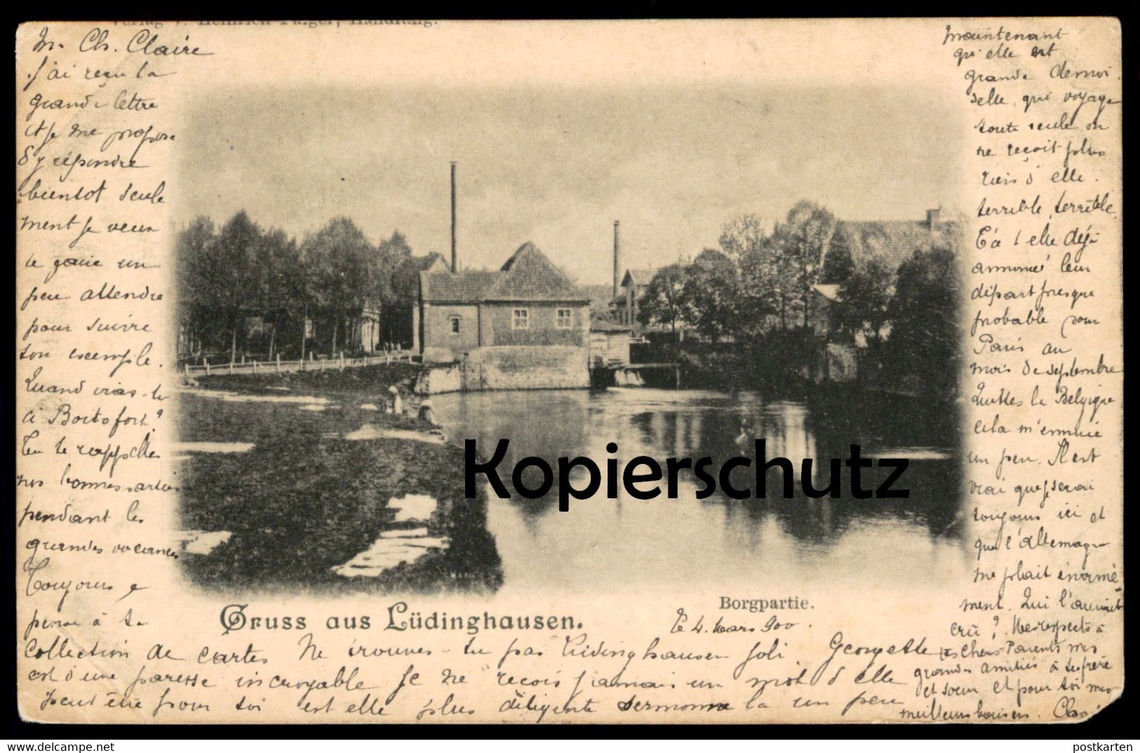 ALTE POSTKARTE GRUSS AUS LÜDINGHAUSEN BORGPARTIE 1900 Borgmühle cpa AK Ansichtskarte postcard