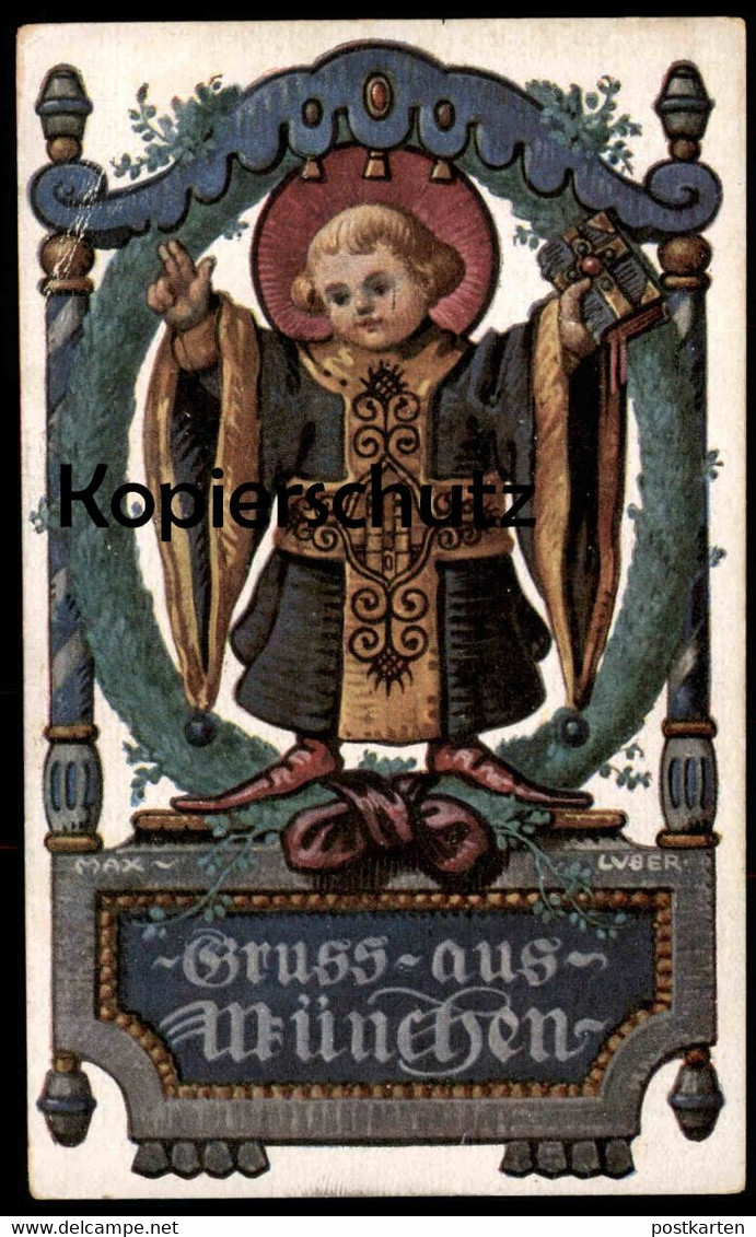ALTE POSTKARTE GRUSS AUS MÜNCHEN KÜNSTLERKARTE MAX LUBER MÜNCHNER KINDL BIBEL Ottmar Zieher Nr. 26 AK postcard cpa