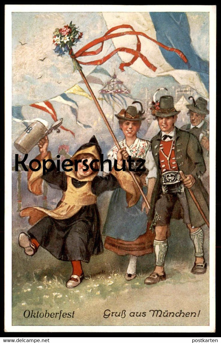 ALTE POSTKARTE GRUSS AUS MÜNCHEN OKTOBERFEST 1934 KÜNSTLER Emil Köhn Münchner Kindl Tracht traditional costume postcard