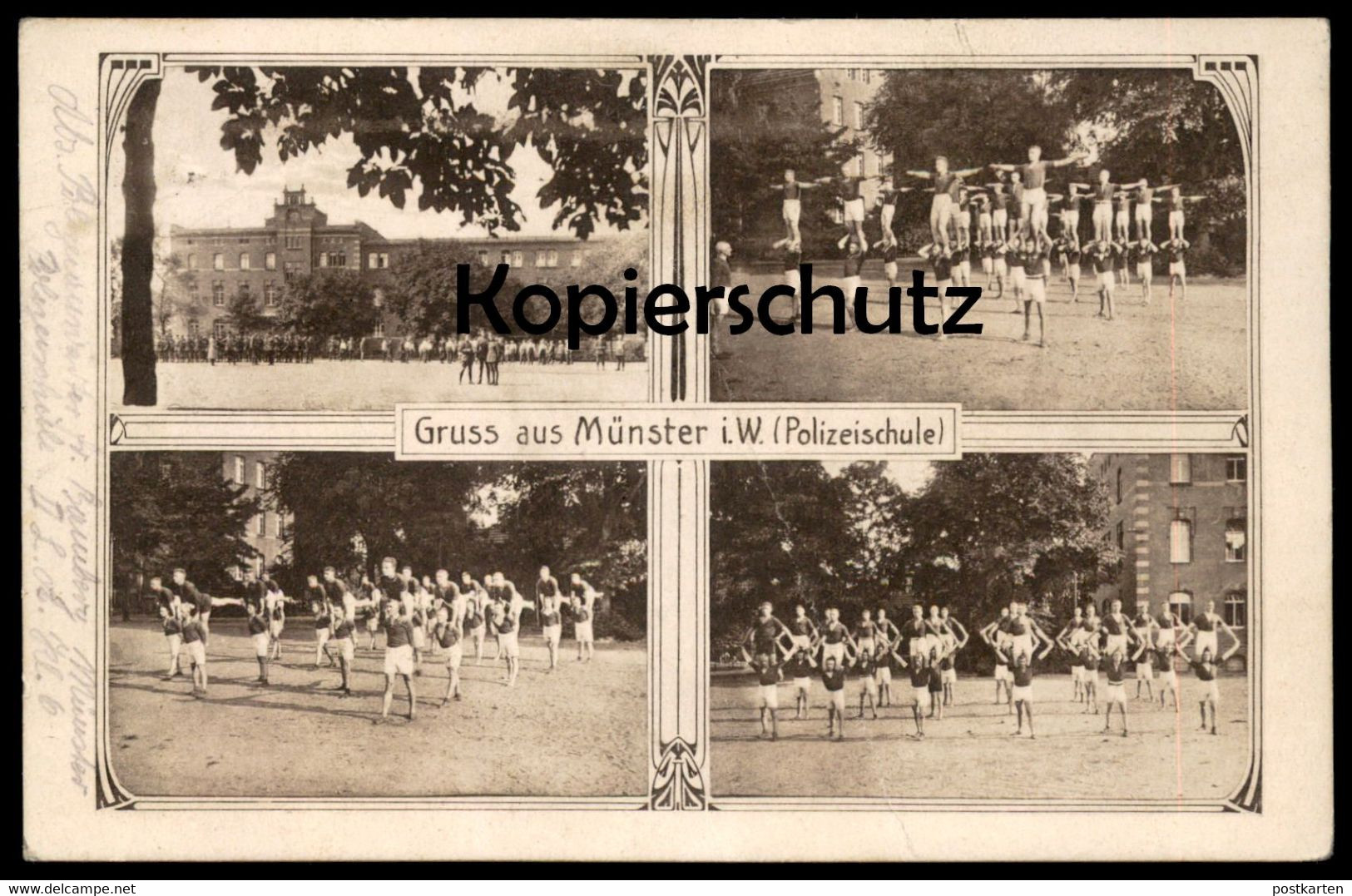 ALTE POSTKARTE GRUSS AUS MÜNSTER IN WESTFALEN POLIZEISCHULE Polizei police school academy école de police Ansichtskarte
