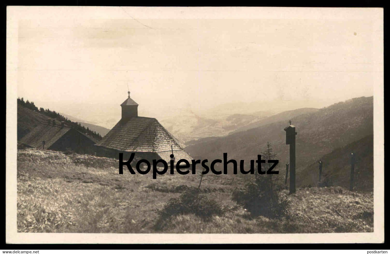 ALTE POSTKARTE HEIDEBRÜNNL KAPELLE ALTVATERGEBIRGE KREIS MÄHRISCH SCHÖNBERG Heidebrünnel Mähren Wegkreuz postcard cpa AK