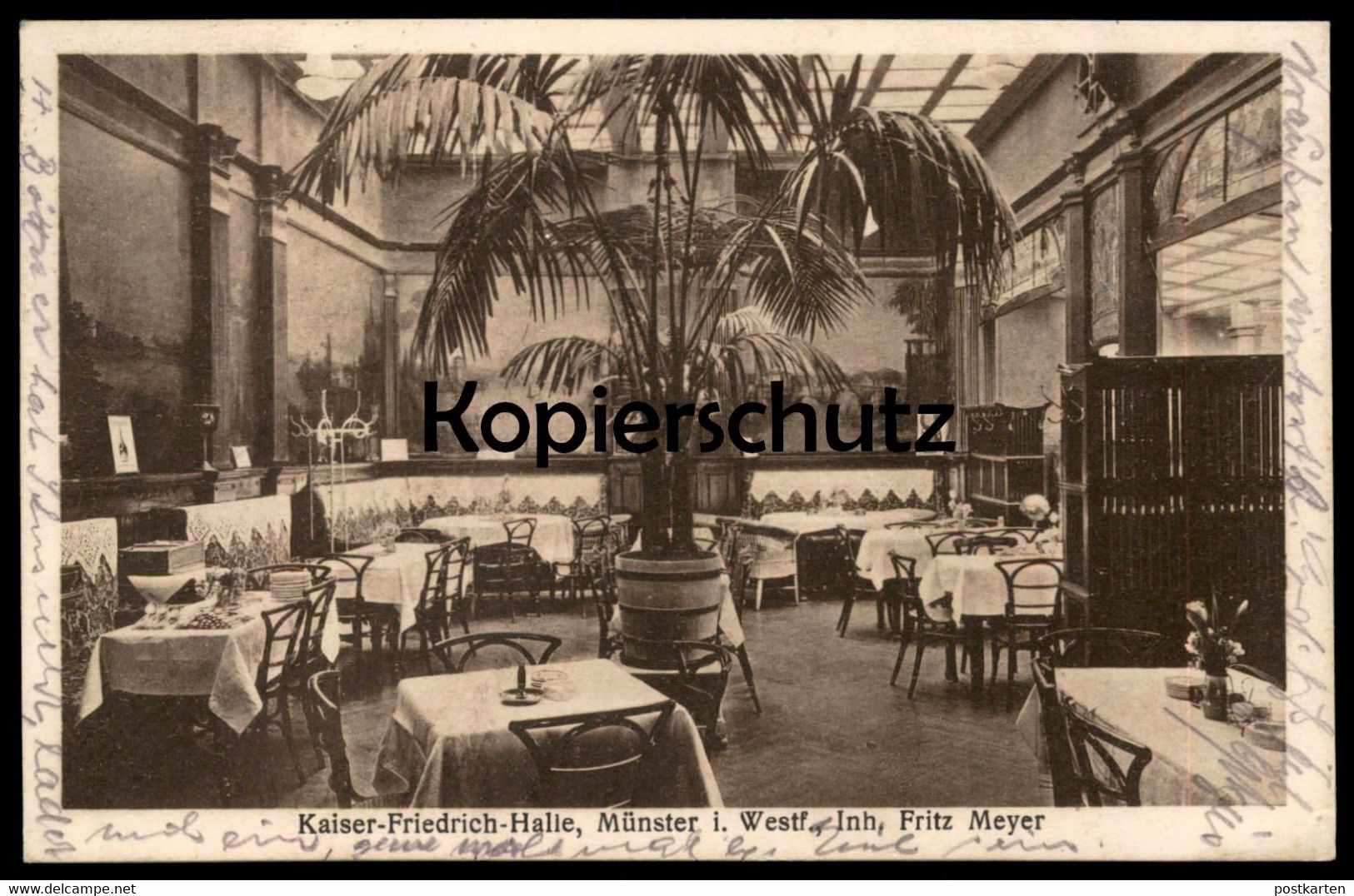 ALTE POSTKARTE HOTEL KAISER-FRIEDRICH-HALLE MÜNSTER I. WESTF. INH. FRITZ MEYER Ansichtskarte postcard cpa AK