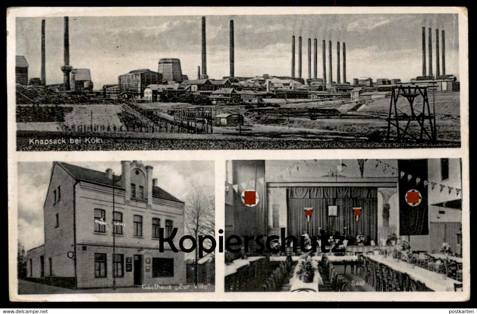 ALTE POSTKARTE HÜRTH KNAPSACK BEI KÖLN GASTHAUS ZUR VILLE WILLI STEGMANN BEFLAGGUNG FERNRUF HERMÜLHEIM Ansichtskarte AK