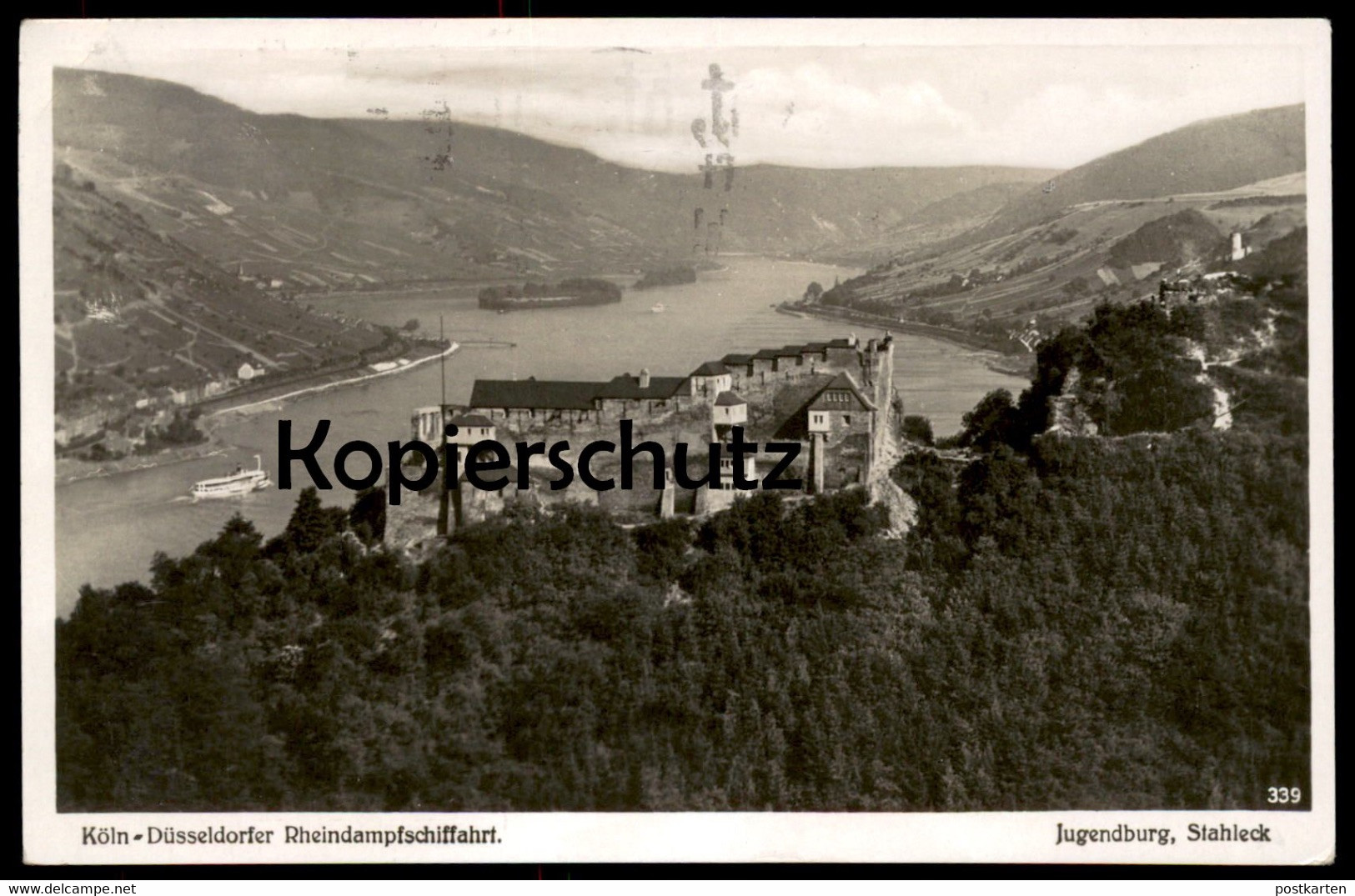 ALTE POSTKARTE JUGENDBURG STAHLECK BEI BACHARACH KÖLN-DÜSSELDORFER RHEINDAMPFSCHIFFAHRT SCHIFFSSTEMPEL OVERSTOLZ KD AK