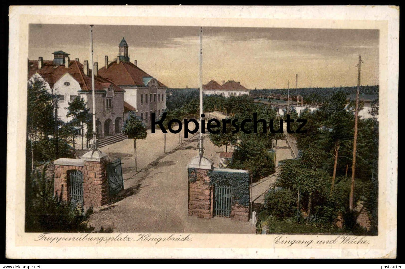 ALTE POSTKARTE KÖNIGSBRÜCK SACHSEN OBERLAUSITZ TRUPPENÜBUNGSPLATZ EINGANG UND WACHE Ansichtskarte AK cpa postcard