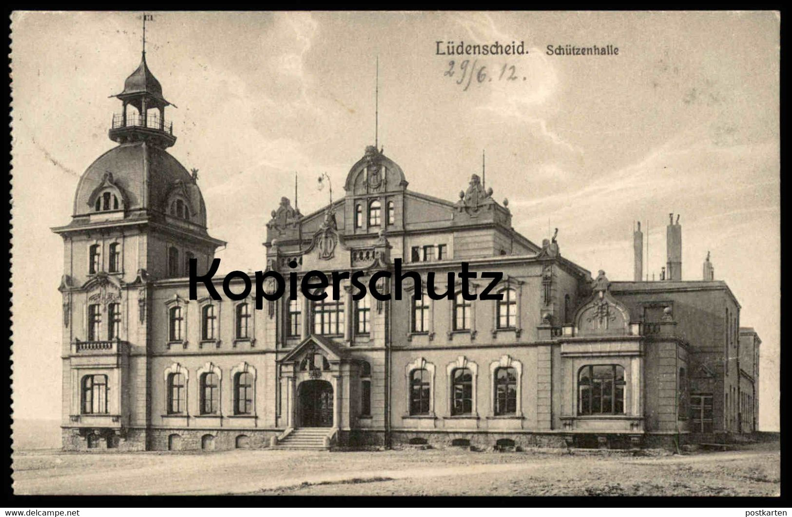 ALTE POSTKARTE LÜDENSCHEID SCHÜTZENHALLE 1912 AK Ansichtskarte cpa postcard Bahnpost-Stempel