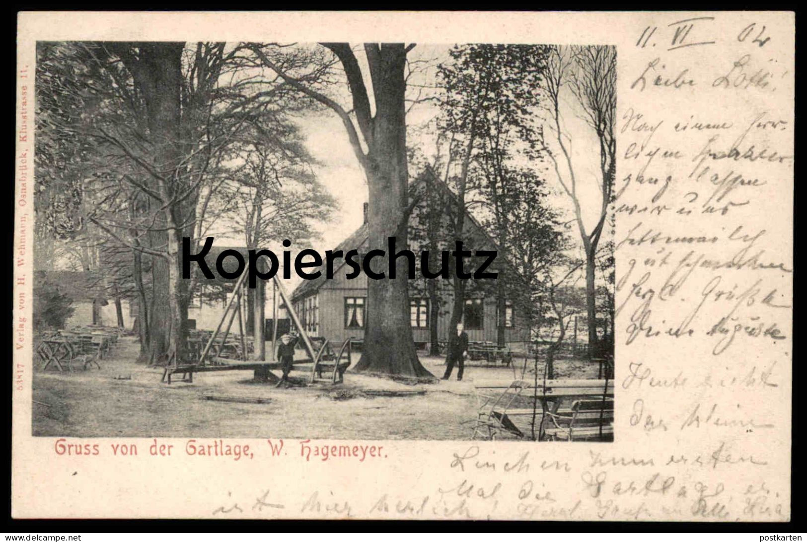 ALTE POSTKARTE OSNABRÜCK GRUSS VON DER GARTLAGE W. HAGEMEYER 1902 SPIELPLATZ SPIELGERÄT Ansichtskarte AK cpa postcard
