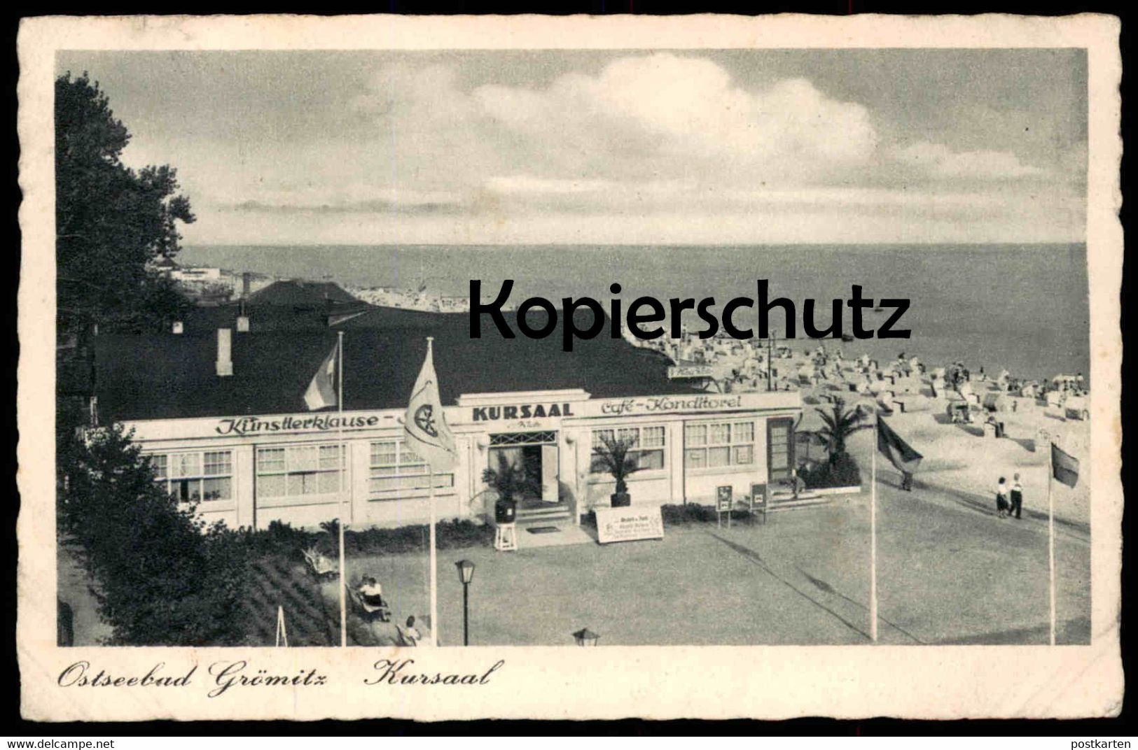 ALTE POSTKARTE OSTSEEBAD GRÖMITZ KÜNSTLERKLAUSE KURSAAL CAFÉ KONDITOREI Strand beach plage Ansichtskarte AK cpa postcard