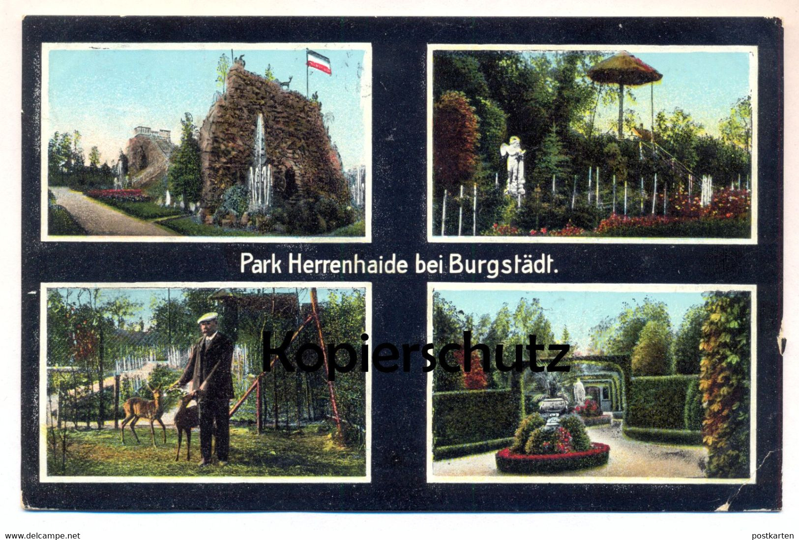ALTE POSTKARTE PARK HERRENHAIDE BEI BURGSTÄDT BARBAROSSA-HÖHLE IRRGARTEN REH DEER CHEVREUIL Parque Parc postcard cpa AK