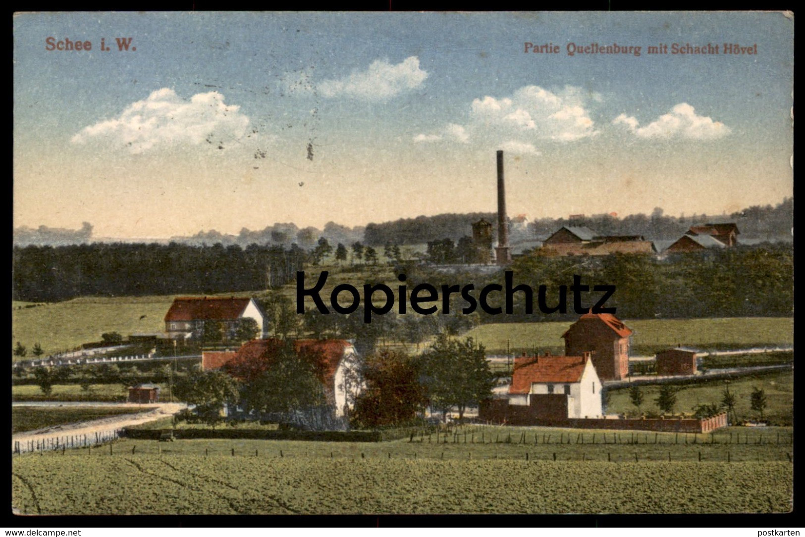 ALTE POSTKARTE SCHEE PARTIE QUELLENBURG MIT SCHACHT HÖVEL ZECHE BERGBAU SPROCKHÖVEL bei Hattingen mines mining postcard