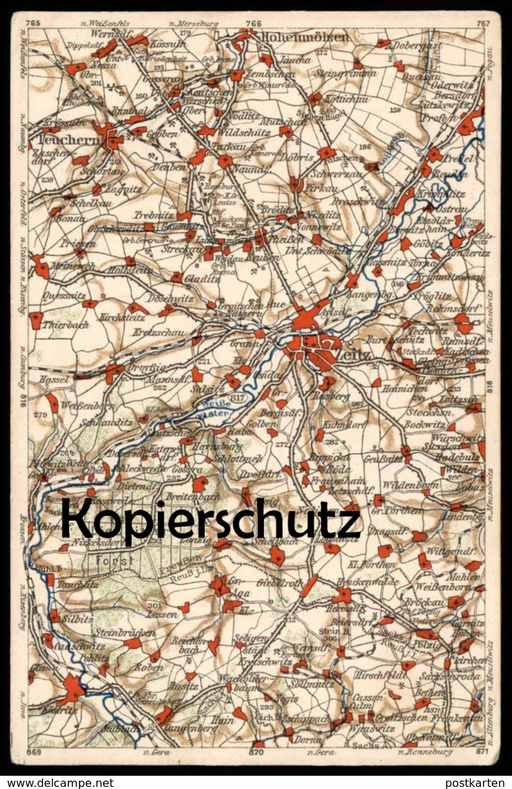ALTE POSTKARTE ZEITZ HOHENMÖLSEN TEUCHERN HAIN PÖLZIG GLADITZ ODERWITZ SCHELLBACH OSSIG LANDKARTE map Ansichtskarte cpa