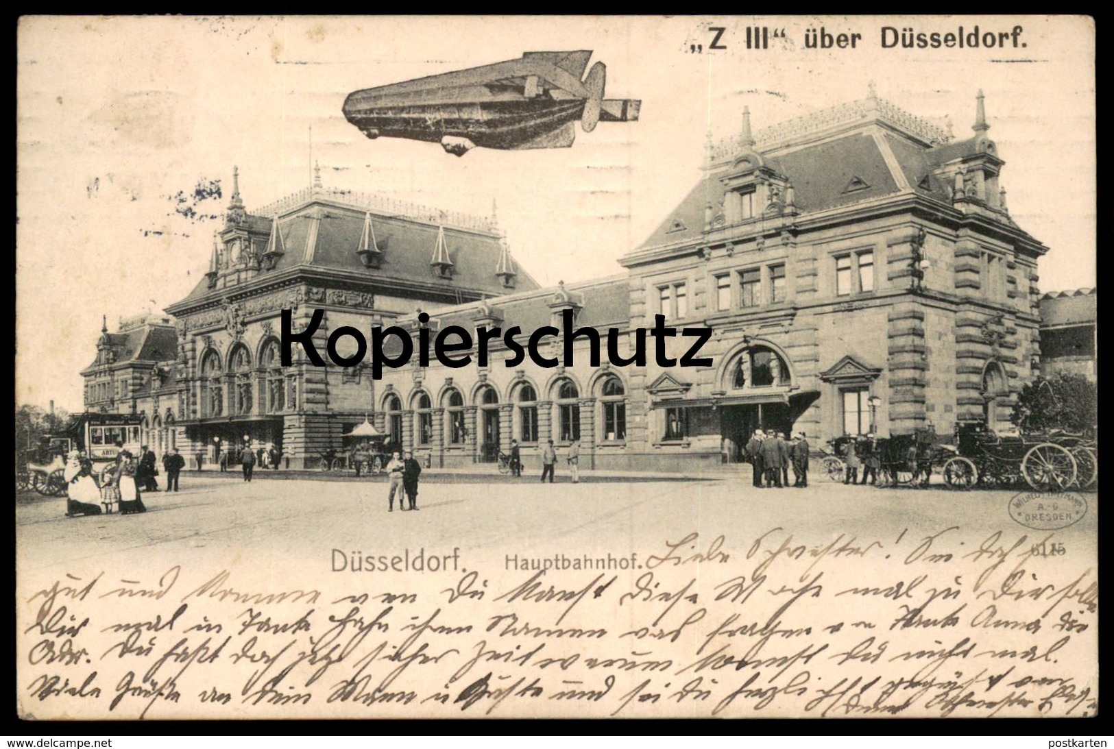 ALTE POSTKARTE ZEPPELIN Z III ÜBER DÜSSELDORF HAUPTBAHNHOF Bahnhof station airship Luftschiff Ansichtskarte postcard cpa