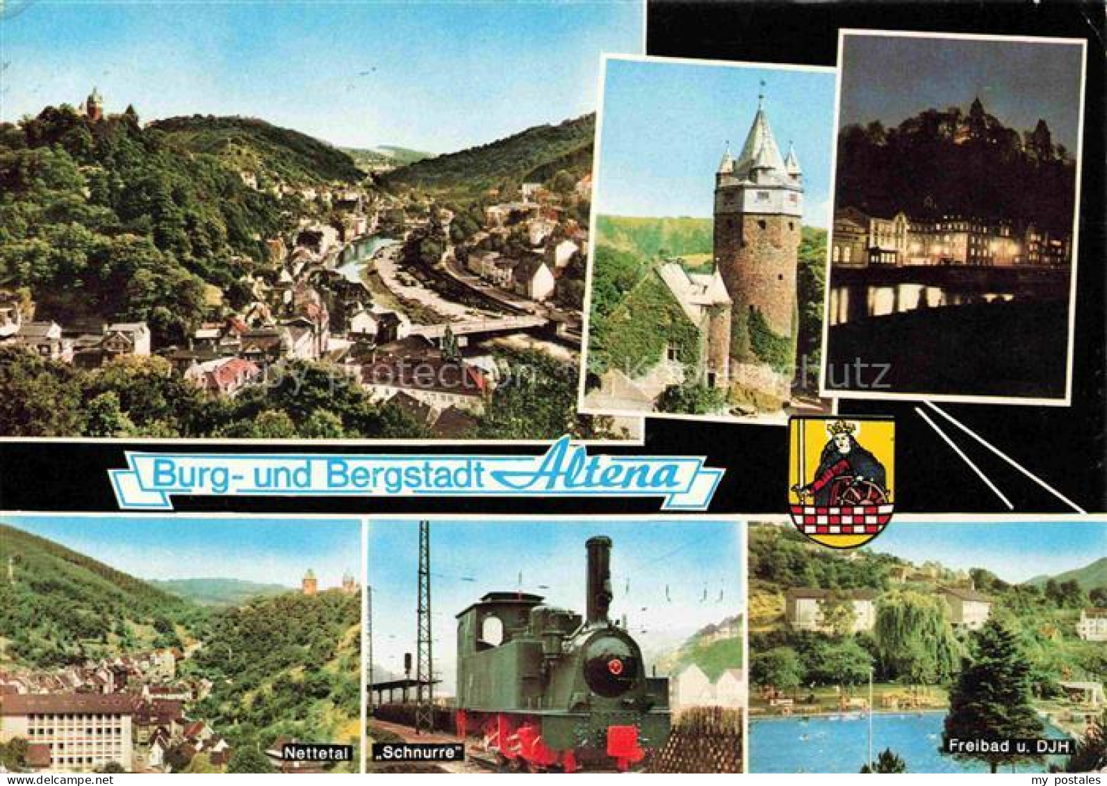 Altena Lenne Panorama Burg- und Bergstadt Turm Nettetal Schnurre Dampflokomotive