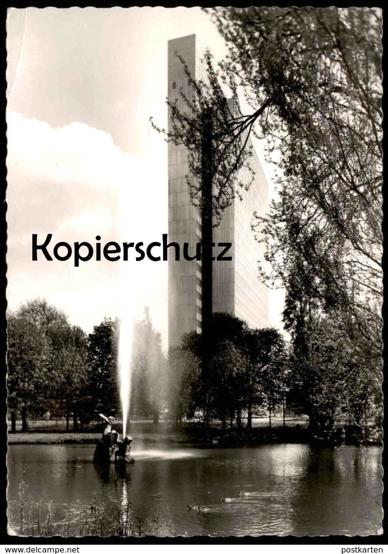 ÄLTERE POSTKARTE DÜSSELDORF GRÖNE JONG UND THYSSENHAUS 1961 Turm Haus Thyssen Ansichtskarte postcard AK cpa