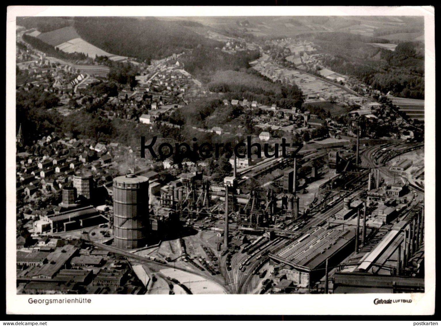 ÄLTERE POSTKARTE GEORGSMARIENHÜTTE FLIEGERAUFNAHME LUFTBILD FABRIK HÜTTE EISENHÜTTE PANORAMA ZUG Ansichtskarte postcard