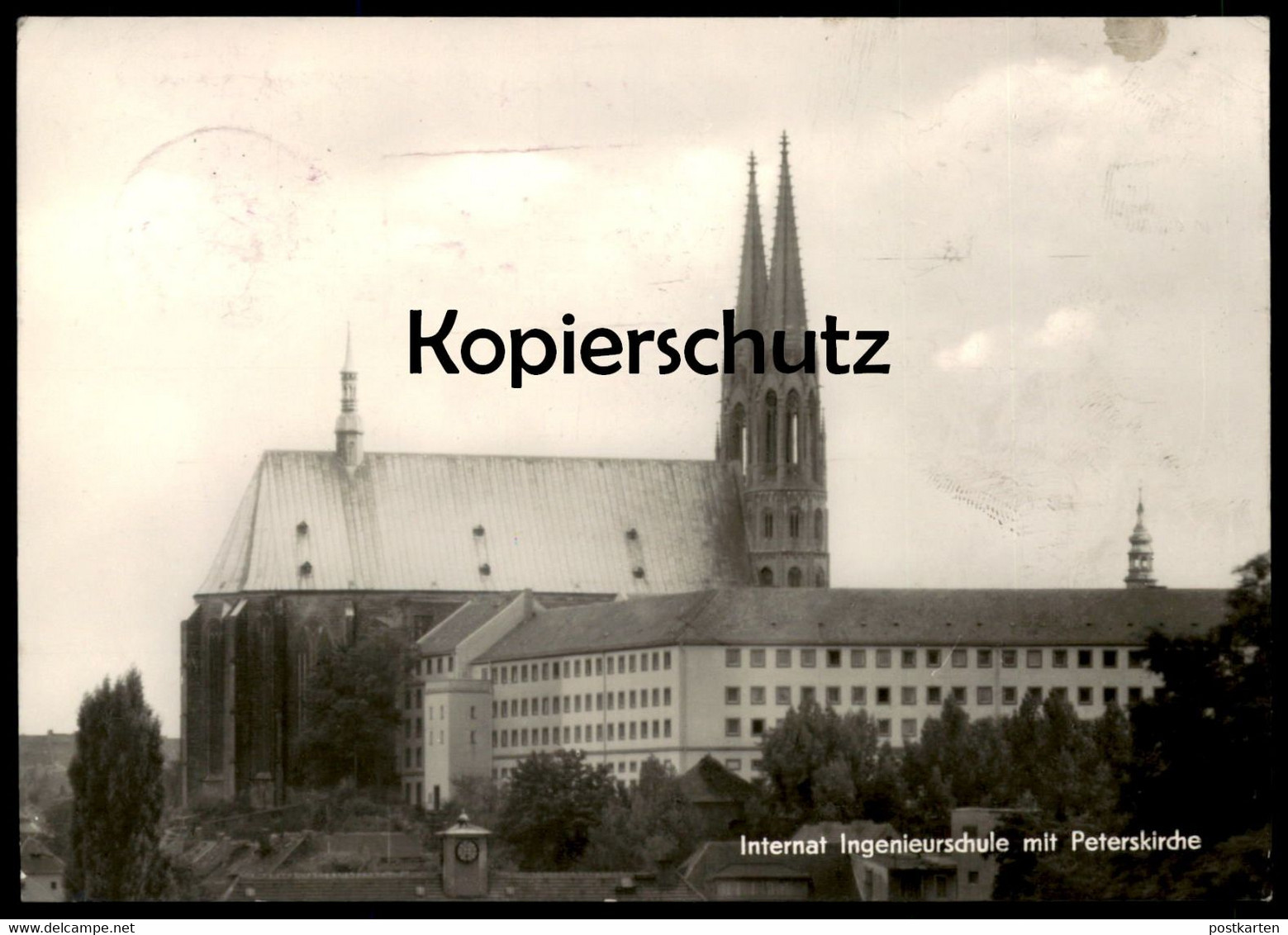 ÄLTERE POSTKARTE GÖRLITZ INTERNATIONALE INGENIEURSCHULE KIRCHE STEMPEL FEUERLÖSCHGERÄTE Feuerwehr fire brigade pompiers