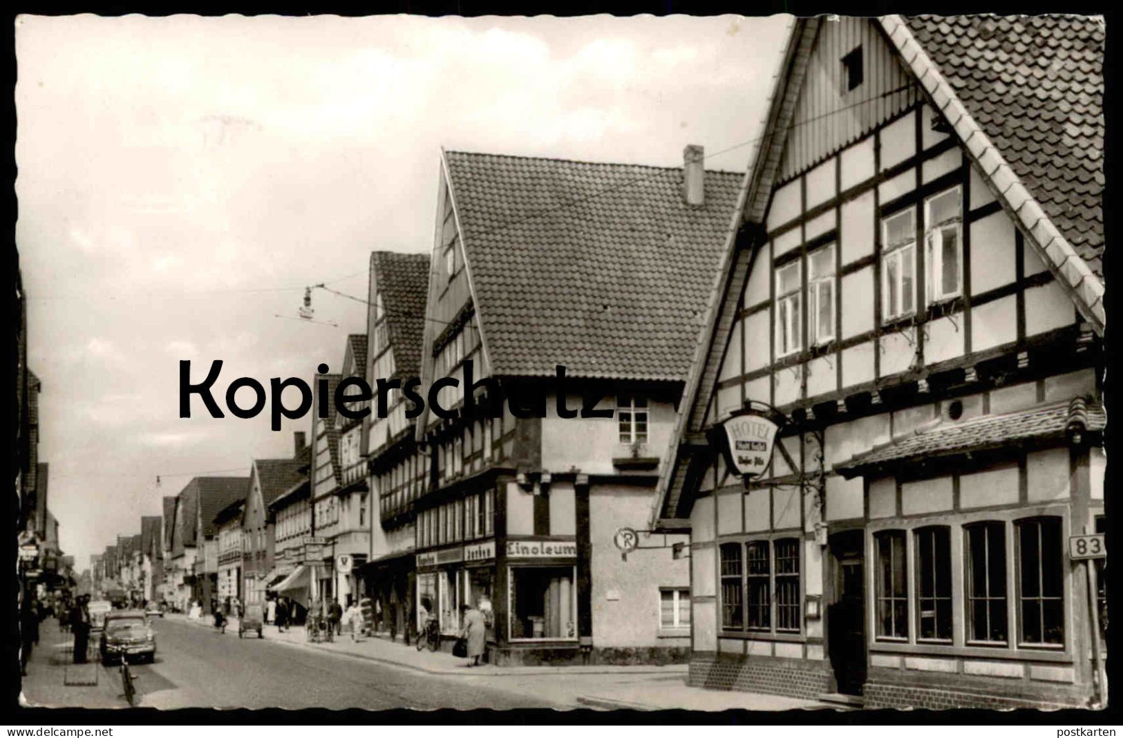 ÄLTERE POSTKARTE HESSISCH-OLDENDORF LANGESTRASSE HOTEL STADT KASSEL WESER PILS Niedersachsen Ansichtskarte postcard