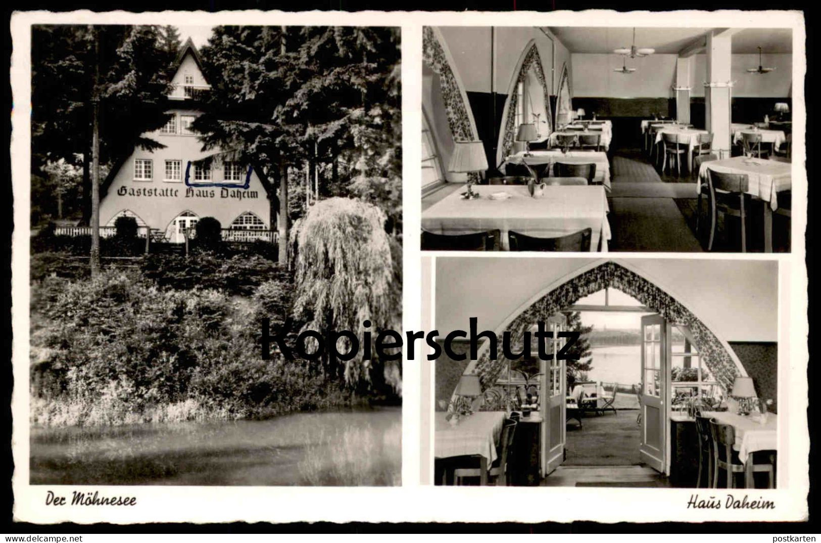 ÄLTERE POSTKARTE KÖRBECKE MÖHNESEE HAUS DAHEIM HOTEL RESTAURANT CAFÉ F. SCHÜRMANN Möhnetalsperre Talsperre Ansichtskarte