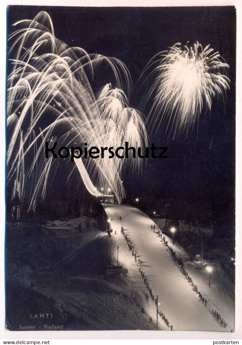 ÄLTERE POSTKARTE LAHTI SKISPRINGEN SUOMI FEUERWERK FIREWORKS Sprungschanze ski jumping Finland postcard Ansichtskarte