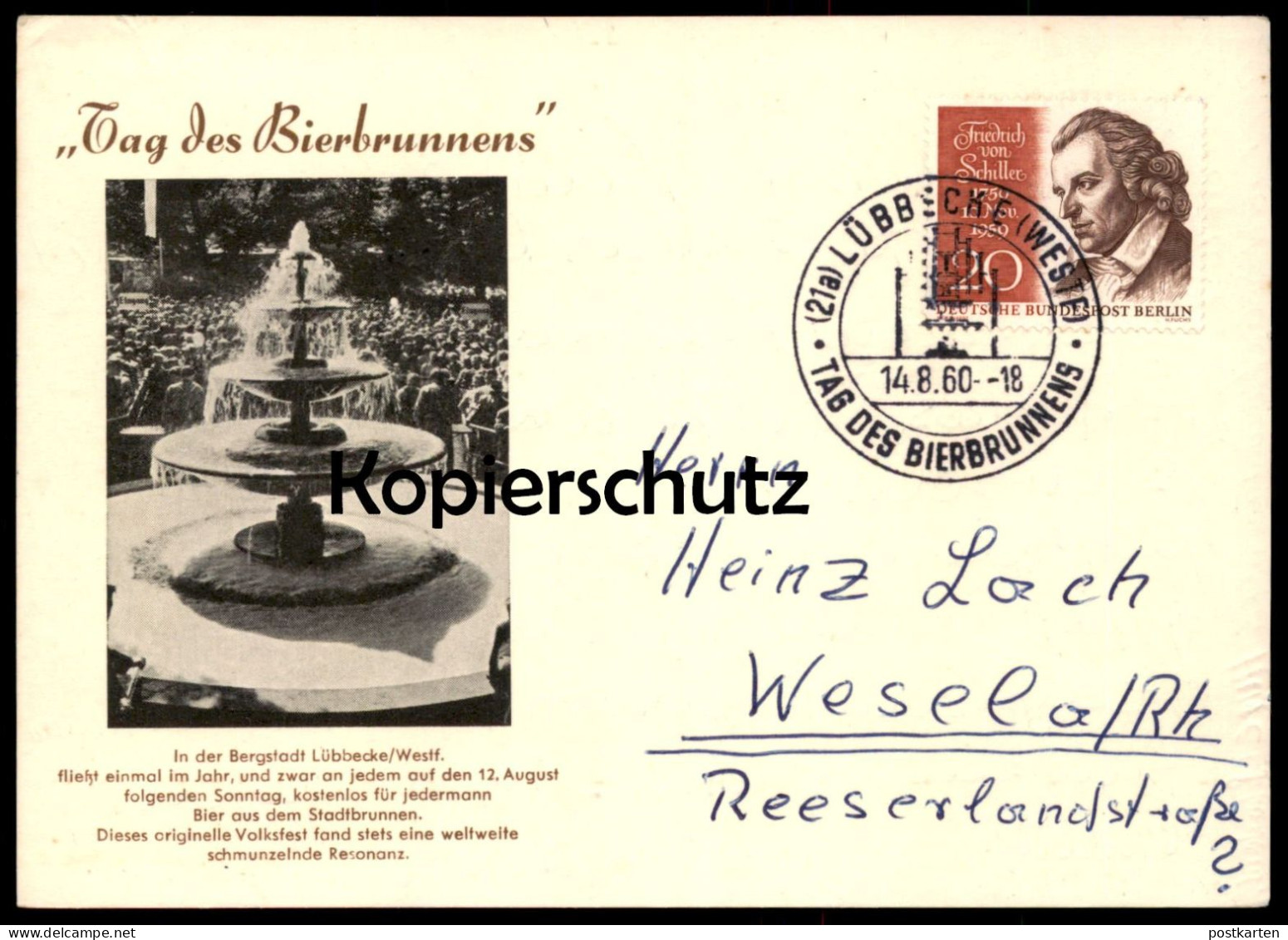ÄLTERE POSTKARTE LÜBBECKE TAG DES BIERBRUNNENS VOLKSFEST 1960 BIER beer fountain fontaine Ansichtskarte AK postcard