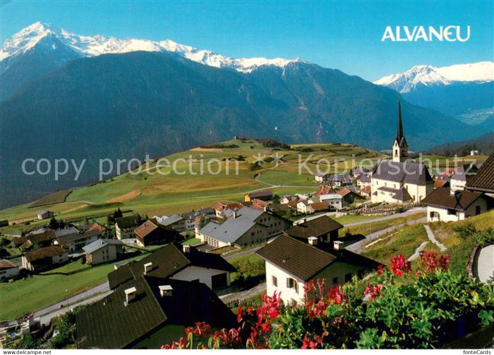 Alvaneu Dorf GR Albulatal mit Piz Miguel Piz Toissa und Piz Curver Fliegeraufnah