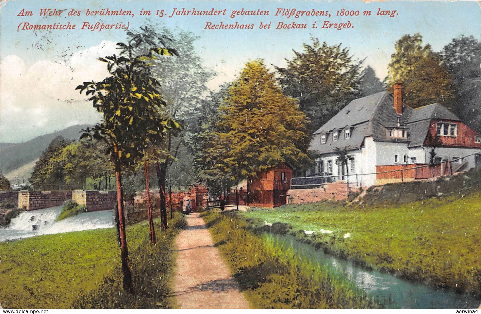 Am Wehr Rechenhaus bei Bockau i. Erzgeb. Romantische Fusspartie AK 1928