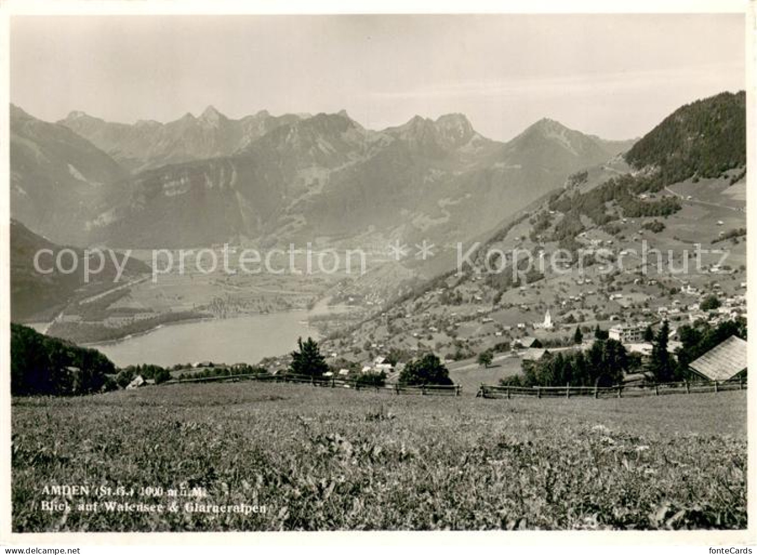 Amden Walensee SG Blick auf Walensee und Glarneralpen