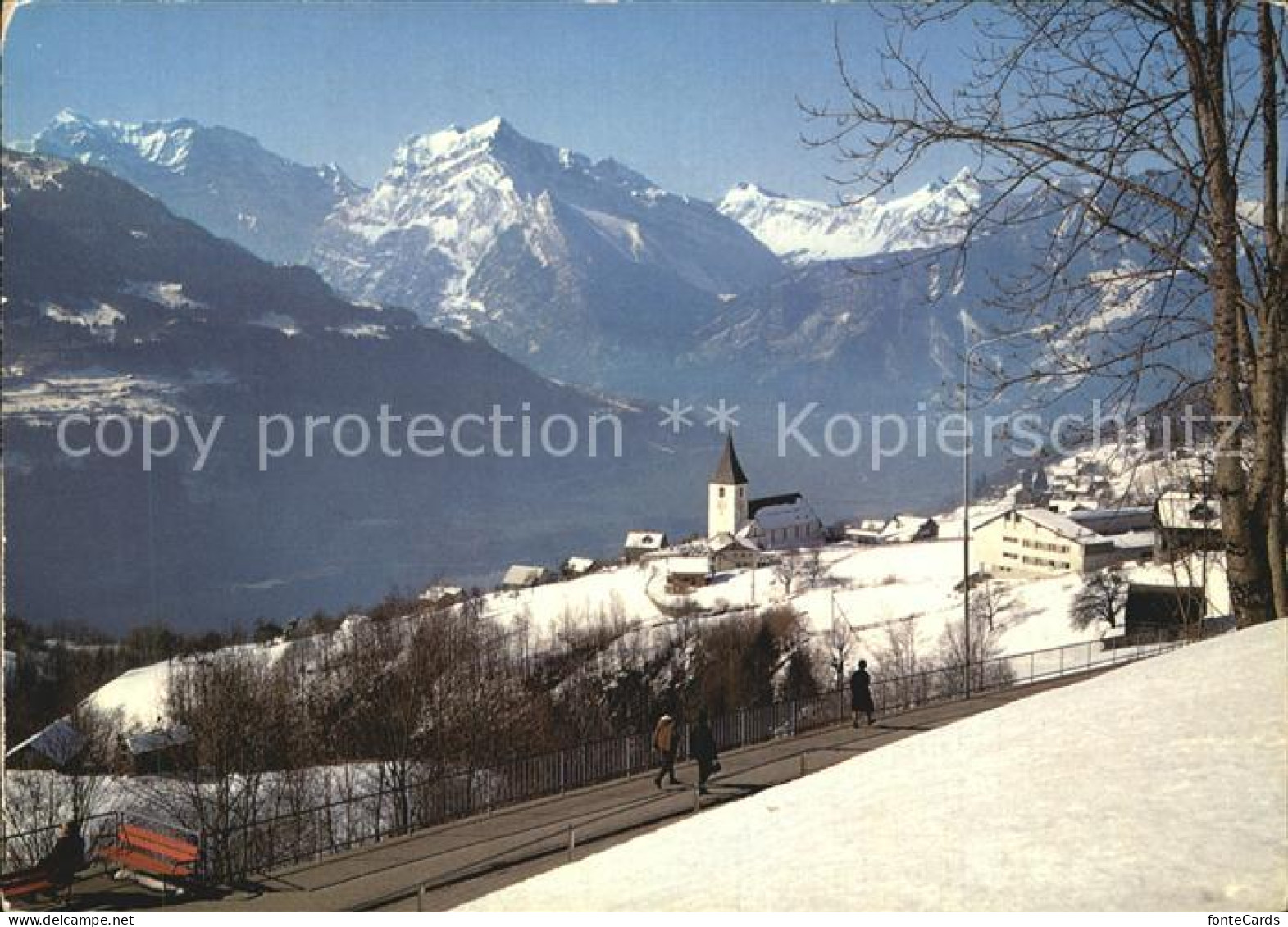 Amden Walensee SG Winterpanorama mit Walensee Linthebene und Glarneralpen