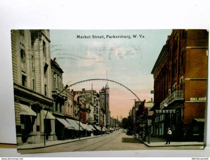 Market Street, Parkersburg - W. Va. Alte AK farbig, gel. ca 1913, Straßenpartie, Gebäudeansichten, Geschäfte,