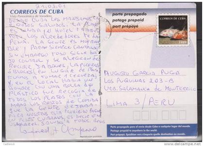 O) 2001 CUBA, PANORAMIC VIEW VARADERO, FISH, POSTAL STATIONERY TO PERU-LIMA