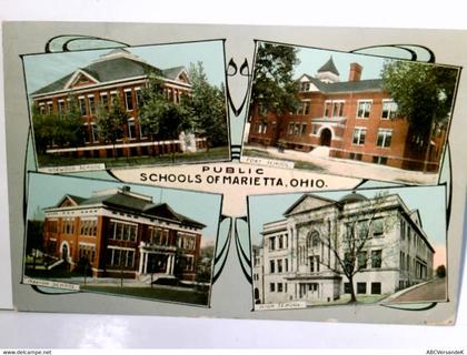 Public Schools of Marietta, Ohio. Alte, seltene Mehrbild AK farbig, gel. Norwood School, Fort School, Marion S