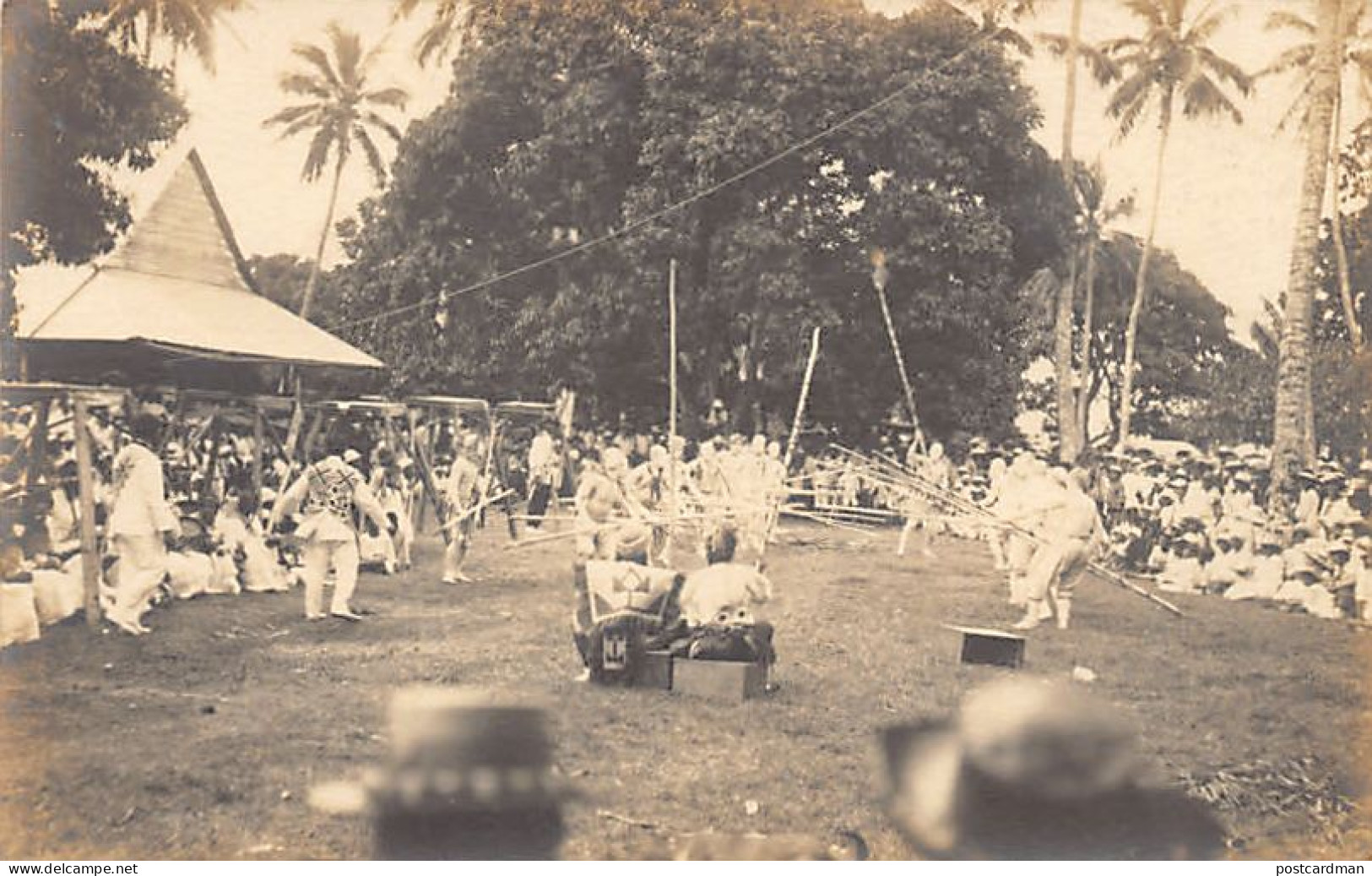 American Samoa - Native dancers covered in white powder with great spears - REAL PHOTO - Publ. unknown