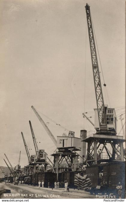 A Busy Day At Salina Cruz Mexico Industry Cranes Old Postcard