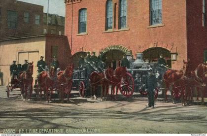 Fire Horse Engine Depot Bridgeport Firemen USA Old Postcard