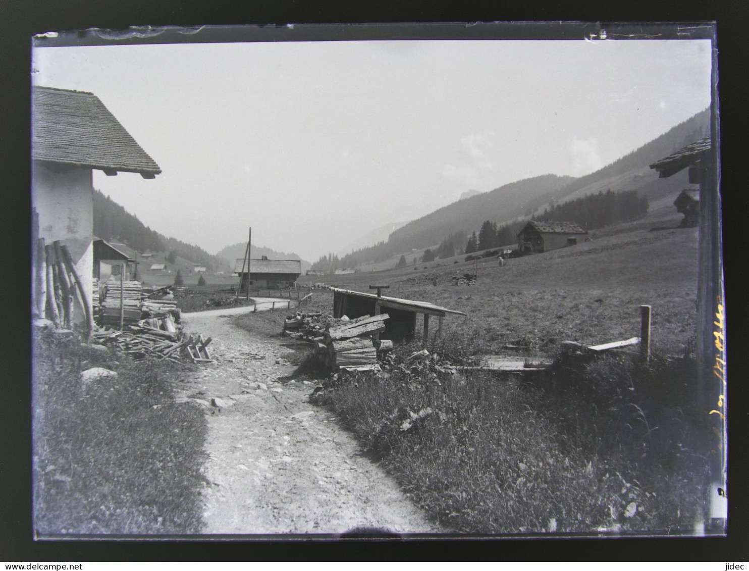 Ancienne photo négatif sur plaque de verre Col des Mosses 1900 près de Ormont Dessous Leysin L'Étivaz Rossinière Aigle.
