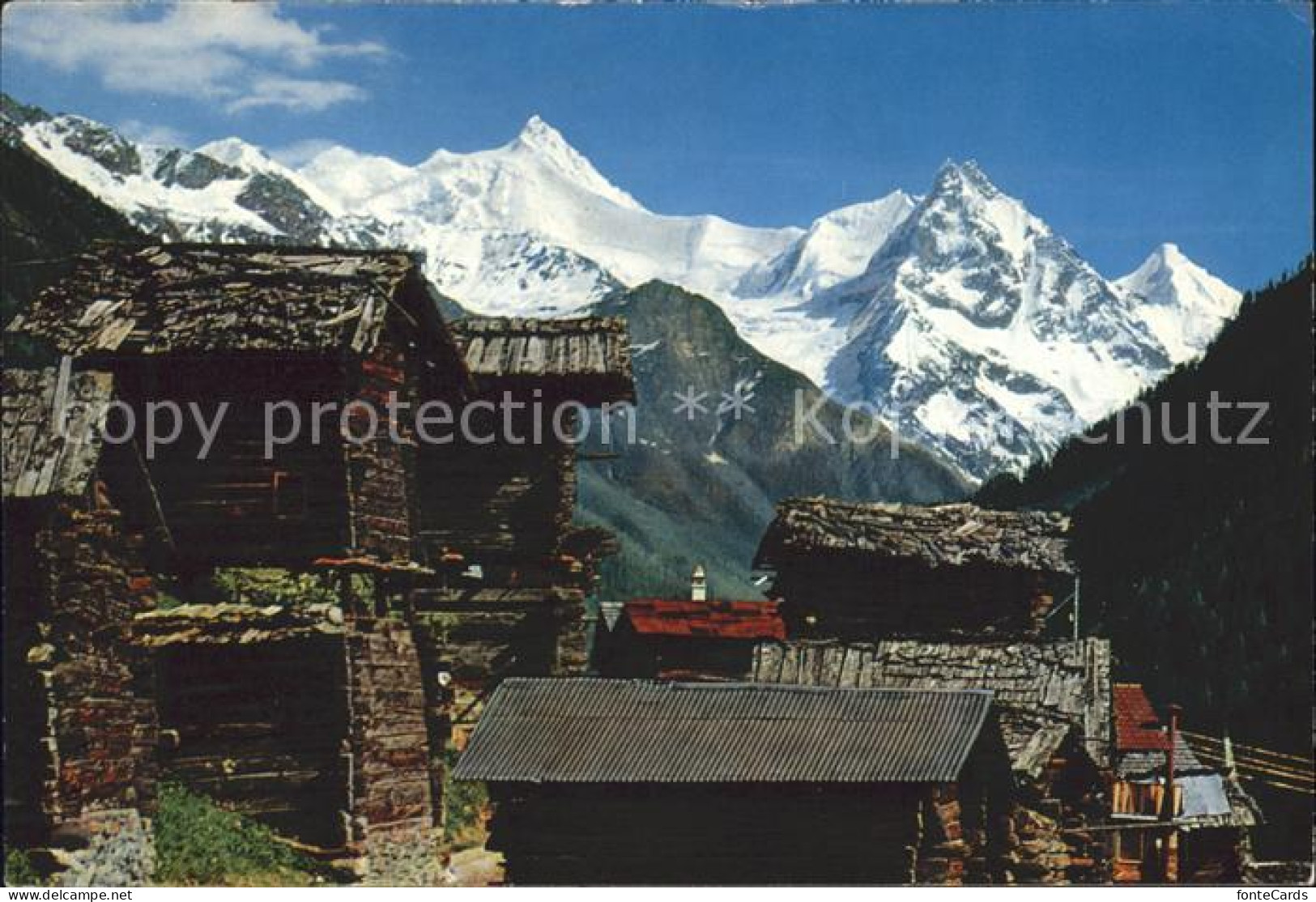 Anniviers Val d Anniviers Grimentz VS alte Steinhaeuser mit Rothorn Besso Oberga