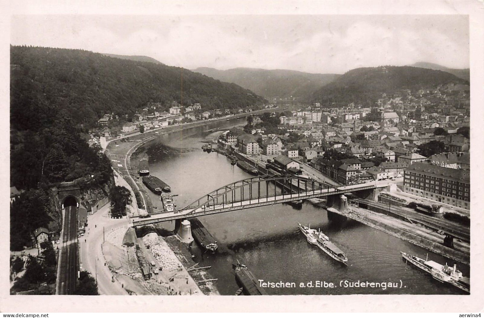 Ansicht Brücke in Tetschen an der Elbe Sudetengau Sudeten Postkarte AK 1941