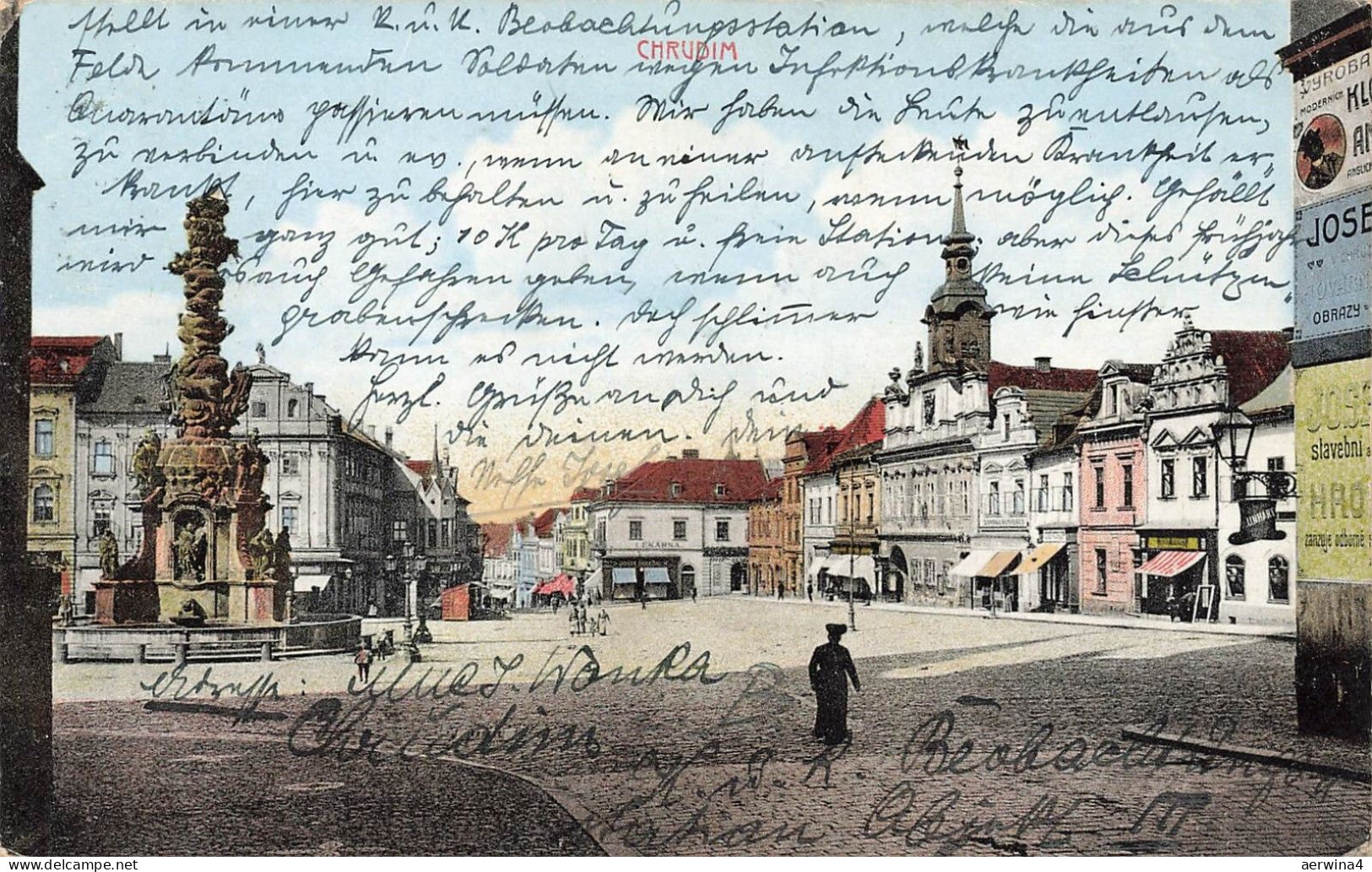 Ansicht Marktplatz und Denkmal in Chrudim Böhmen Postkarte AK 1915
