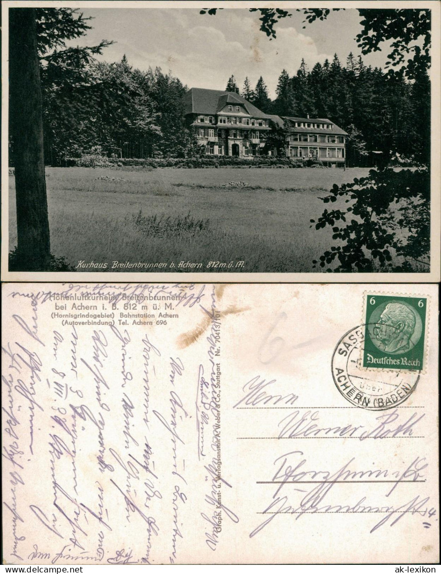 Ansichtskarte Achern Kurhaus Breitenbrunnen 1937