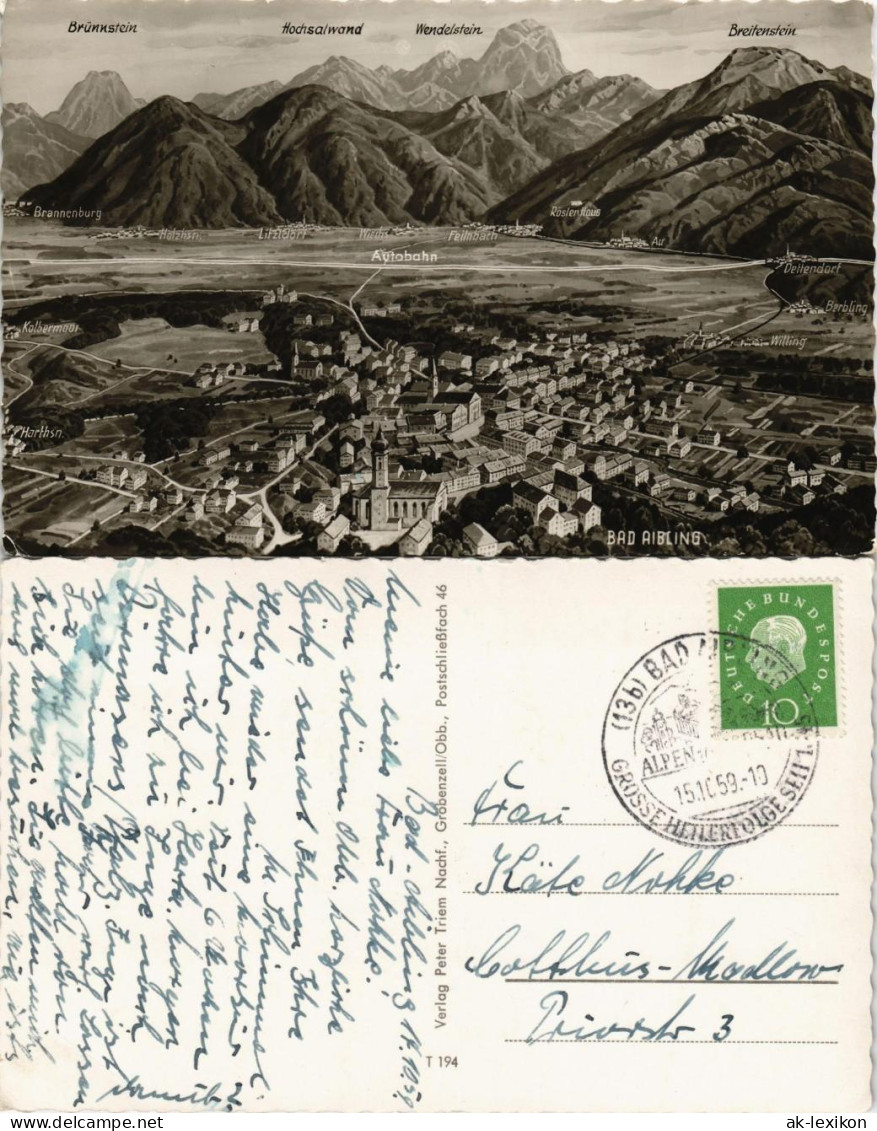 Ansichtskarte Bad Aibling Panorama-Ansicht mit Alpen Bergkette 1959