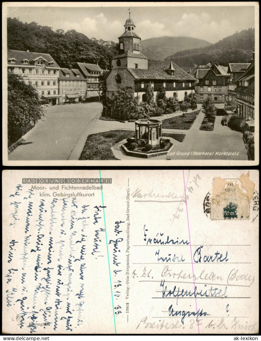 Ansichtskarte Bad Grund (Harz) Ortsansicht mit Marktplatz 1933