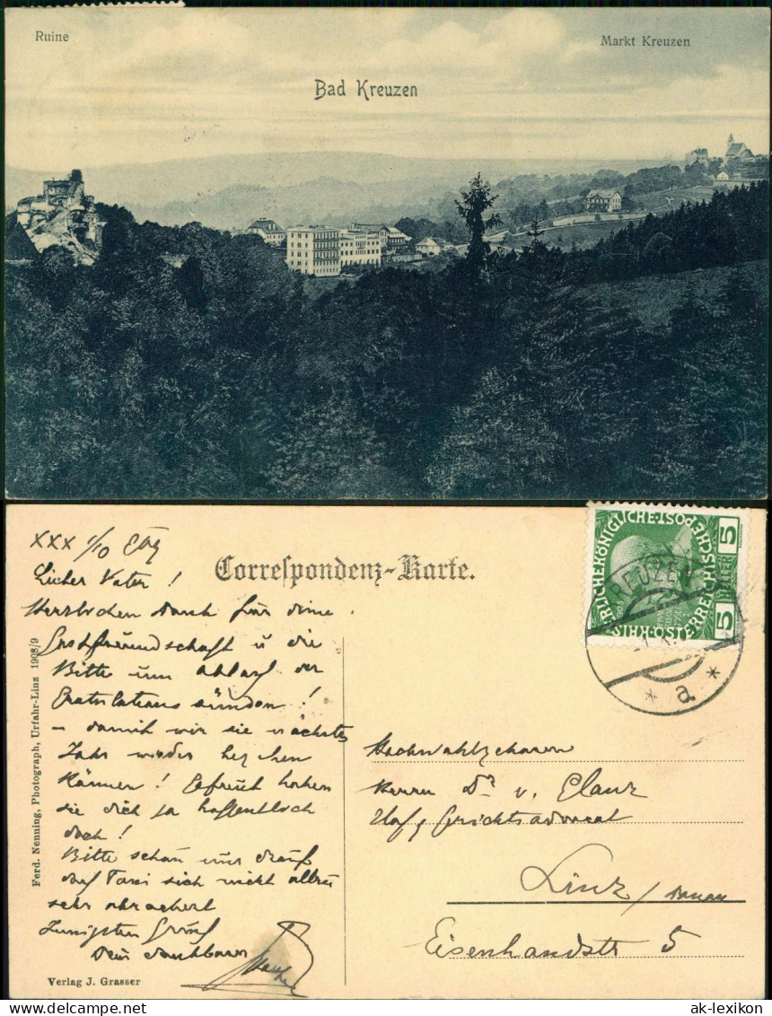 Ansichtskarte Bad Kreuzen b. Perg Ruine und Stadt 1910