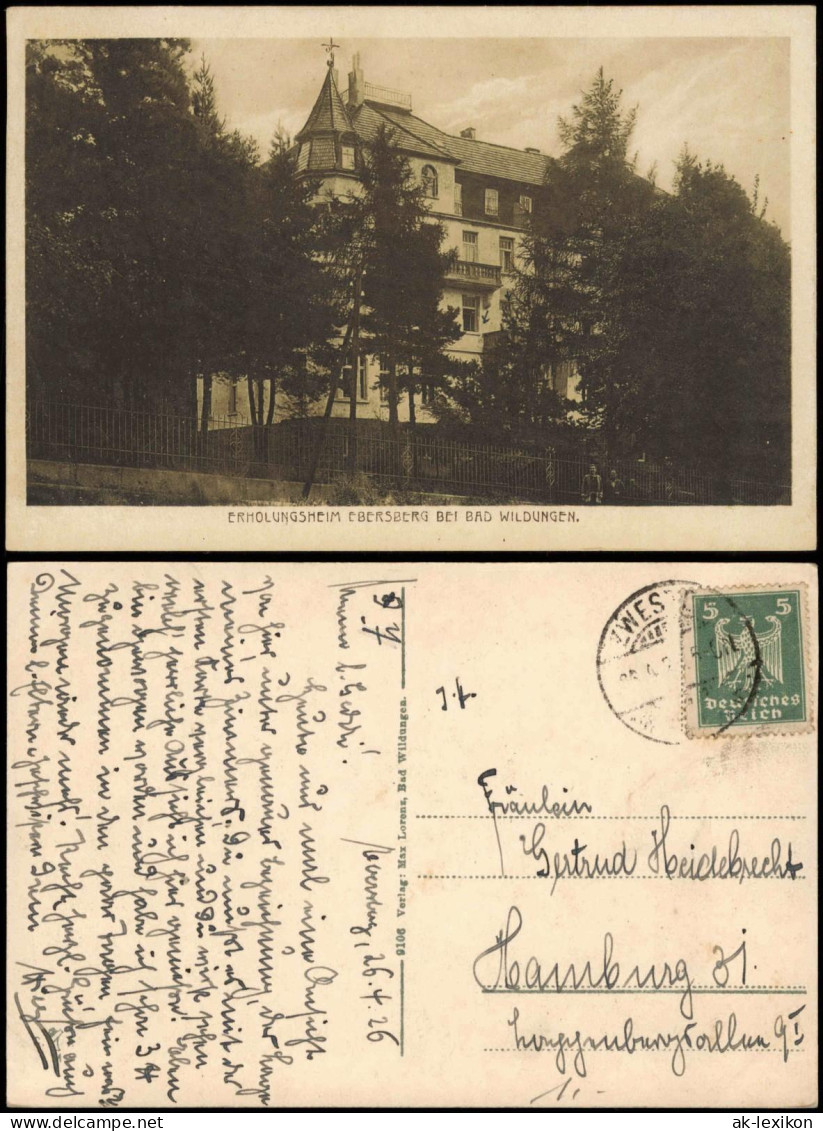 Ansichtskarte Bad Wildungen ERHOLUNGSHEIM EBERSBERG BEI BAD WILDUNGEN 1926
